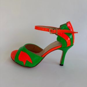 Talón canasta charol verde naranja